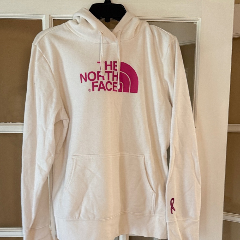 The North Face White Hoodie with Pink Emblem